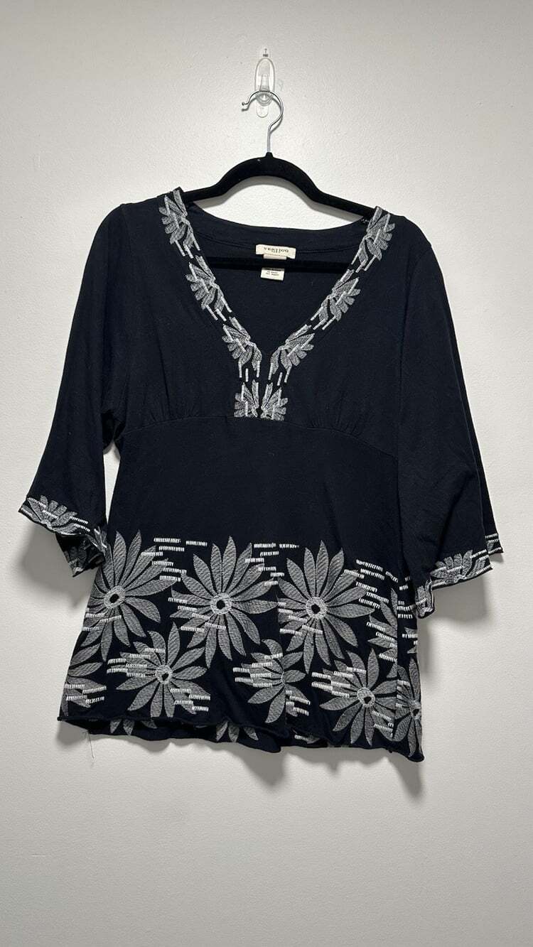 Vertigo Paris 100% Cotton Bobo V-Neck 3/4 Sleeve Shirt Size Large